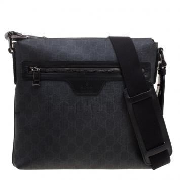 Pre Owned Gucci Black GG Supreme Canvas Messenger Bag