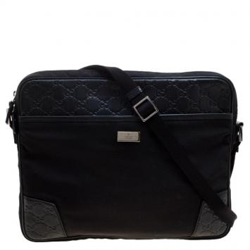 Pre Owned Gucci Black Nylon and Guccissima Leather Messenger Bag