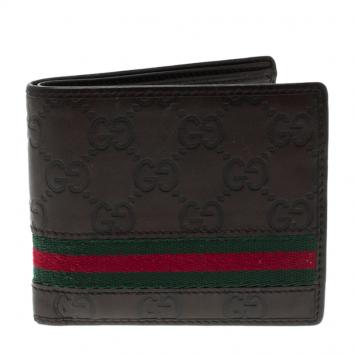 Pre Owned Gucci Brown Guccissima Leather Web Bifold Wallet 
