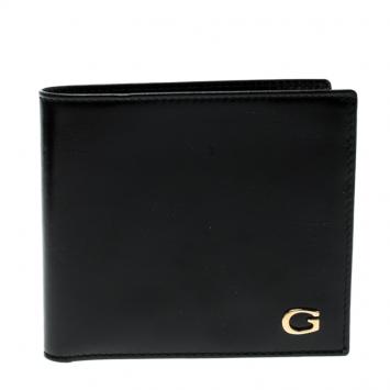 Pre Owned Gucci Black Glossy Leather Logo Bifold Wallet