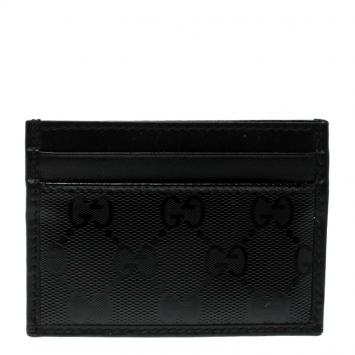 Pre Owned Gucci Black GG Imprime Canvas and Leather Card Holder 