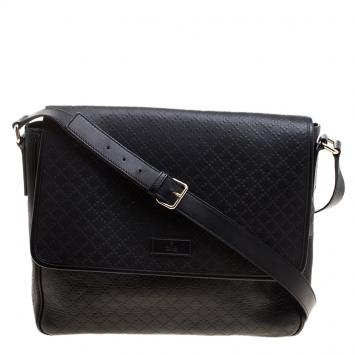 Pre Owned Gucci Black Diamante Leather Hilary Messenger Bag