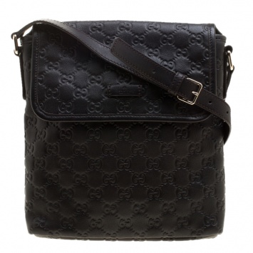 Pre Owned Gucci Black Guccissima Leather Messenger Bag