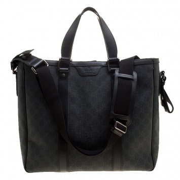 Pre Owned Gucci Grey/Black GG Supreme Canvas Tote