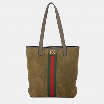 Pre Owned Gucci Ophidia Medium Khaki Suede Tote Bag