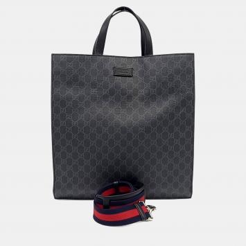 Pre Owned Gucci Black PVC Soft GG Supreme Tote and Shoulder Bag (495559)