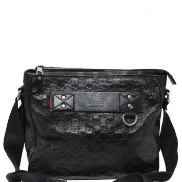 Pre Owned Gucci Black Guccissima Leather Messenger Bag