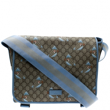 Pre Owned Gucci Beige/Blue GG Supreme Canvas Zoo Birds Messenger Bag