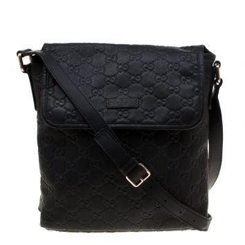 Pre Owned Gucci Black Guccissima Leather Messenger Bag