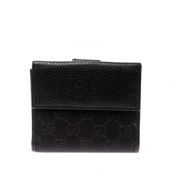 Pre Owned Gucci Dark Brown GG Canvas and Leather Compact Wallet