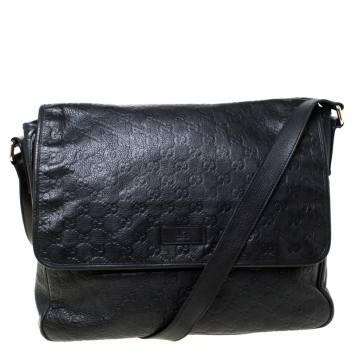 مملوكة مسبقًا Gucci Black Guccissima Leather Messenger Bag