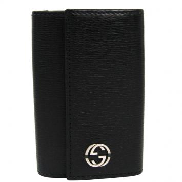 Pre Owned Gucci Black Leather Interlocking Key Case