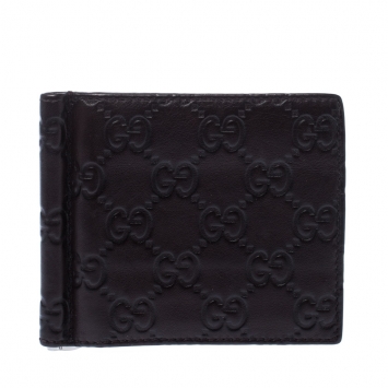 مملوكة مسبقًا Gucci Dark Brown Guccissima Leather Money Clip Wallet