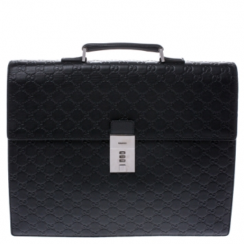 Pre Owned Gucci Black Guccissima Leather Briefcase
