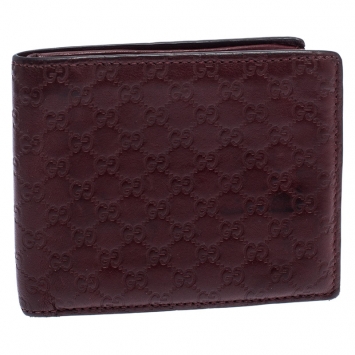 Pre Owned Gucci Burgundy Guccissima Leather Bifold Wallet