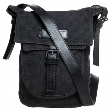 Pre Owned Gucci Black GG Canvas Messenger Bag