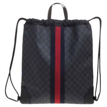 Pre Owned Gucci Charcoal Soft GG Supreme Canvas Drawstring Backpack