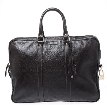 Pre Owned Gucci Dark Brown Guccissima Leather Laptop Bag