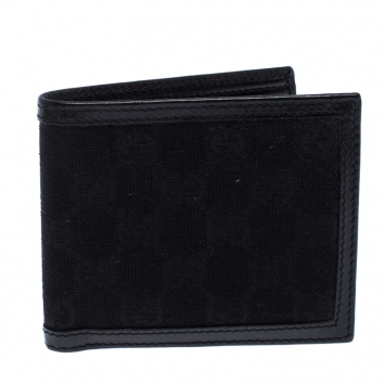 Pre Owned Gucci Black GG Canvas and Leather Bifold Wallet