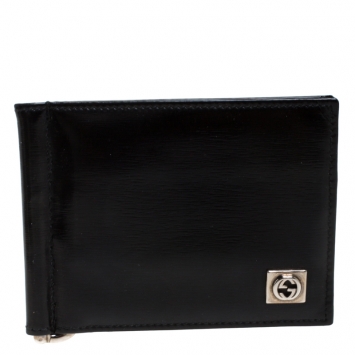 مملوكة مسبقًا Gucci Black Patent Leather Money Clip Wallet