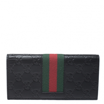 مملوكة مسبقًا Gucci Black Guccissima Web Long Wallet