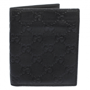 Pre Owned Gucci Black Guccissima Leather Bifold Wallet