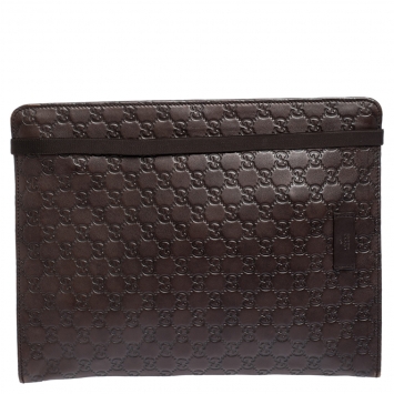 Pre Owned Gucci Dark Brown Guccissima Leather Document Holder