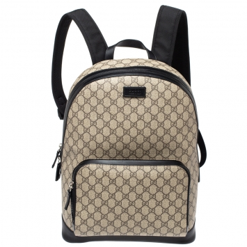 Pre Owned Gucci Beige/Black GG Supreme Canvas and Leather Eden Backpack