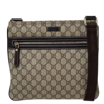 Pre Owned Gucci Beige/Brown GG Supreme Canvas and Leather Crossbody Bag