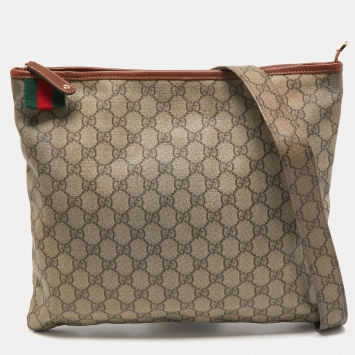 Pre Owned Gucci Beige Supreme Canvas Web Messenger Bag