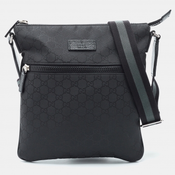 Pre Owned Gucci Black GG Nylon and Leather Messenger Bag