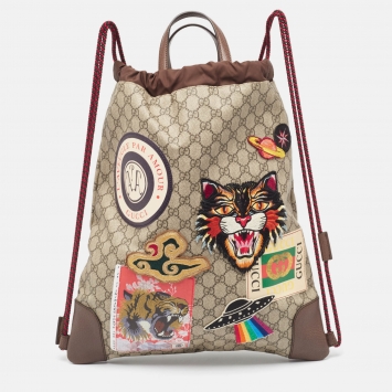Gucci Beige/Brown GG Supreme Canvas Courrier Drawstring Backpack