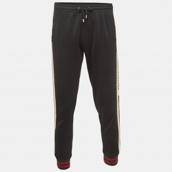 Pre Owned Gucci Black Side Strip Cotton Jersey Track Pants XS