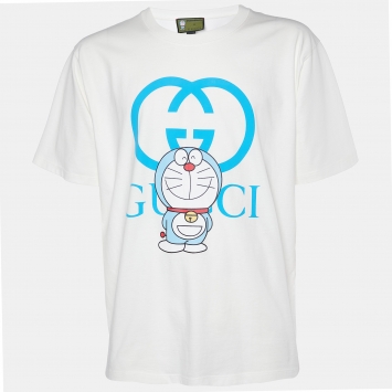 Pre Owned Gucci X Doraemon White Printed Cotton Crewneck Oversized T-Shirt L