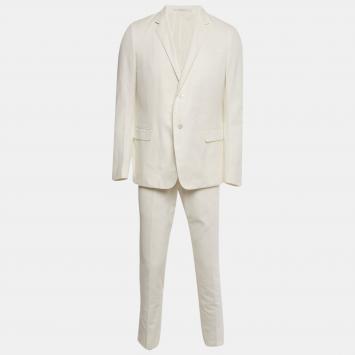 مملوكة مسبقًا Gucci White Textured Cotton Regular Fit Suit XL