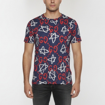 Pre Owned Gucci Navy Blue Ghost Star Print Jersey Short Sleeve T-Shirt XS