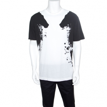 Pre Owned Gucci Monochrome Paint Splatter Printed Cotton Jersey T-Shirt  L