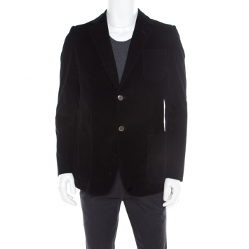 Pre Owned Gucci Black Cotton Patch Pocket Detail Tailored Corduroy Blazer L