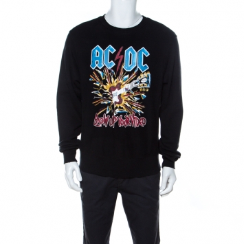 Pre Owned Gucci Black AC/DC print Jersey Sweatshirt S