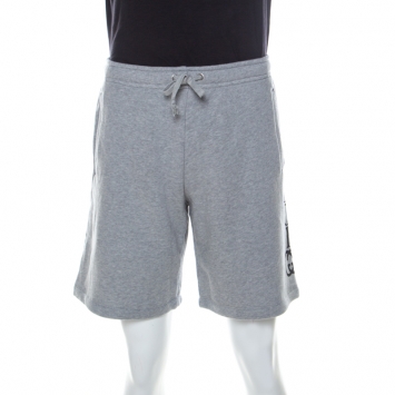 Pre Owned Gucci Grey Cotton Logo Print Loopback Wide Leg Drawstring Shorts S 