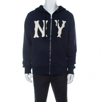 Pre Owned Gucci Navy Blue NY Yankees Patch Cotton Hoodie M