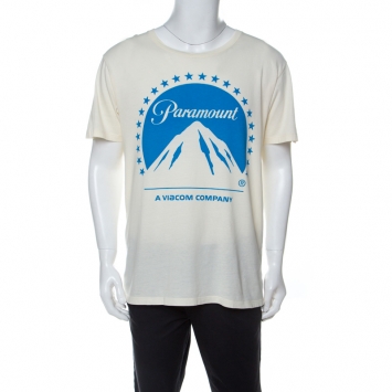 Pre Owned Gucci Cream Paramount Logo Print Cotton T-Shirt M