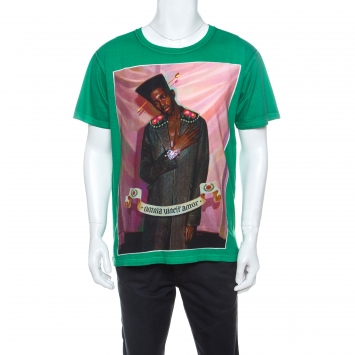 Pre Owned Gucci Green Printed Cotton  Omnia Vincit Amour T-Shirt M
