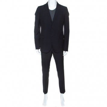 Pre Owned Gucci Navy Blue Wool Two Buttoned Tailored Suit XL
