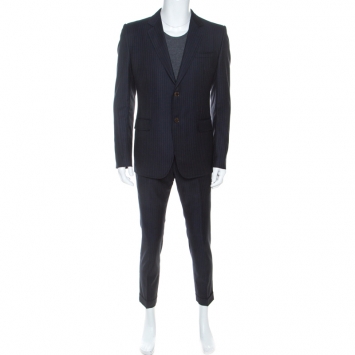 Pre Owned Gucci Navy Blue Striped Wool Tailored Suit M