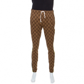 Pre Owned Gucci Brown Monogram Jersey Contrast Trim Detail Track Pants M