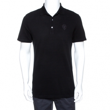 مملوكة مسبقًا Gucci Black Logo Embroidered Cotton Pique Polo T-Shirt L