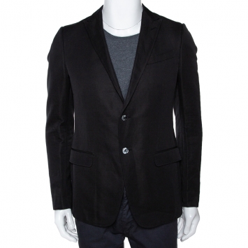 Pre Owned Gucci Black Cotton Lino Blend Two Buttoned Jacket M