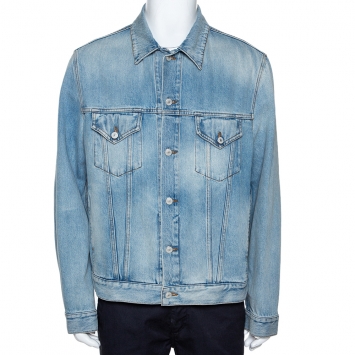 Pre Owned Gucci Light Blue Embroidered Denim Jacket L