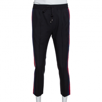 Pre Owned Gucci Black Wool Web Striped Cropped Trousers S
